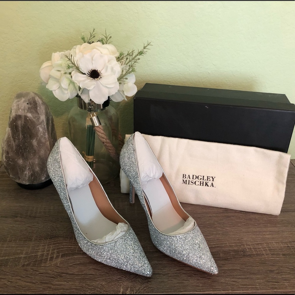 Badgley Mischka Silver Glitter High Heels